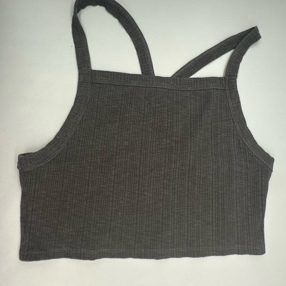 American Eagle Ribbed Cropped Tank Top w/ Crossed Back Straps